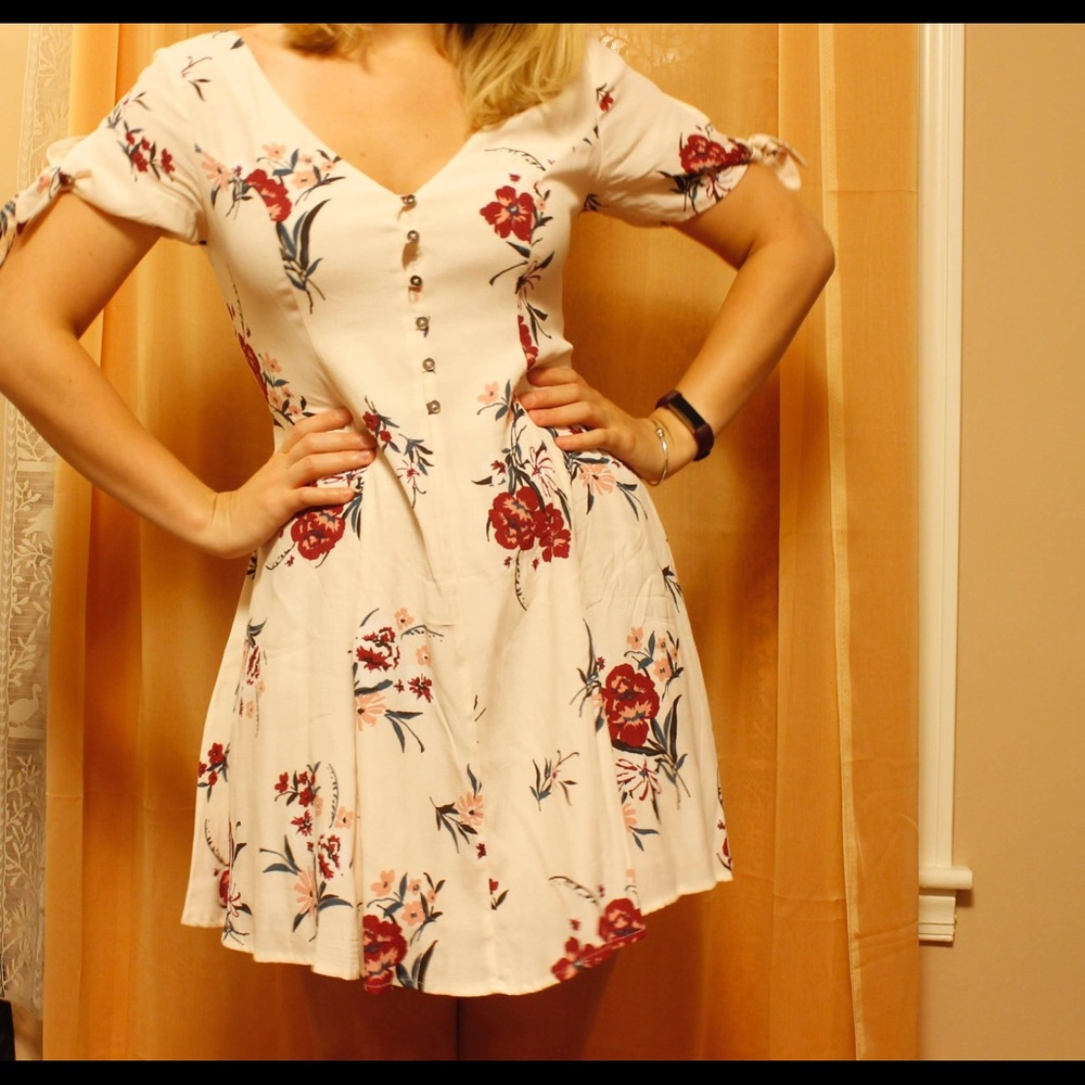 Flowered Cream Dress